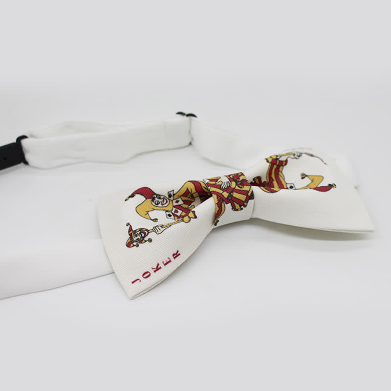 Men's White Joker Poker Gamble Bow Tie