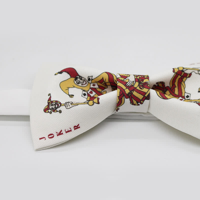 Men's White Joker Poker Gamble Bow Tie