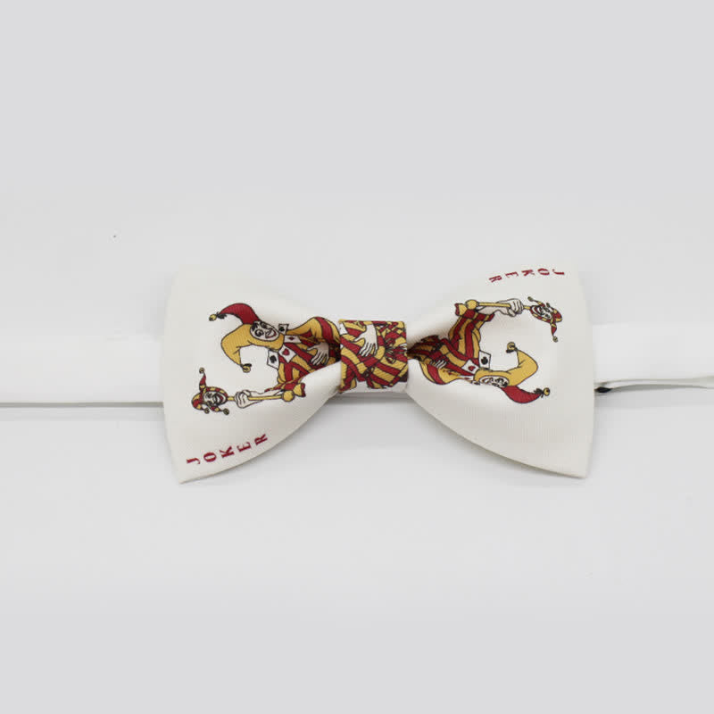 Men's White Joker Poker Gamble Bow Tie