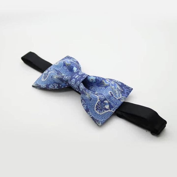 Men's Blue Dragon Totem Cotton Bow Tie