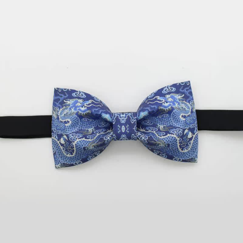 Men's Blue Dragon Totem Cotton Bow Tie