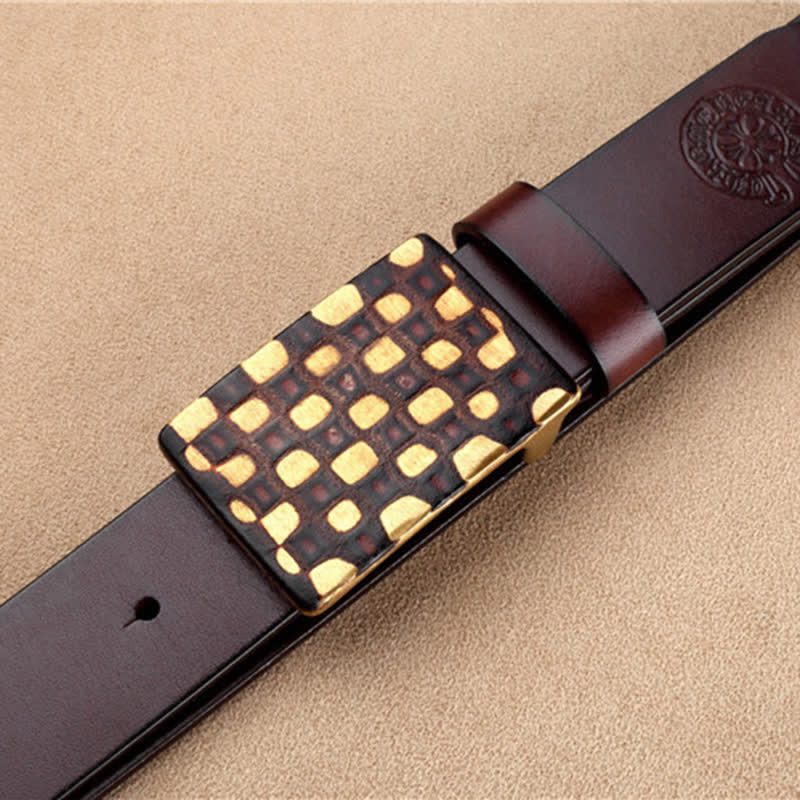 Men's Geometric Checkered Style Leather Belt