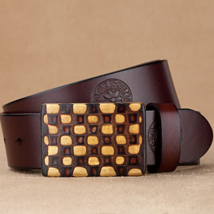 Men's Geometric Checkered Style Leather Belt