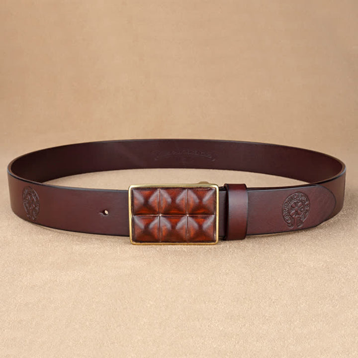 Men's Chocolate Rectangular Buckle Leather Belt