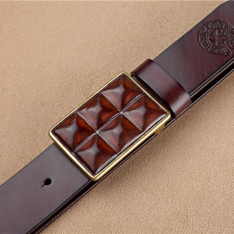 Men's Chocolate Rectangular Buckle Leather Belt