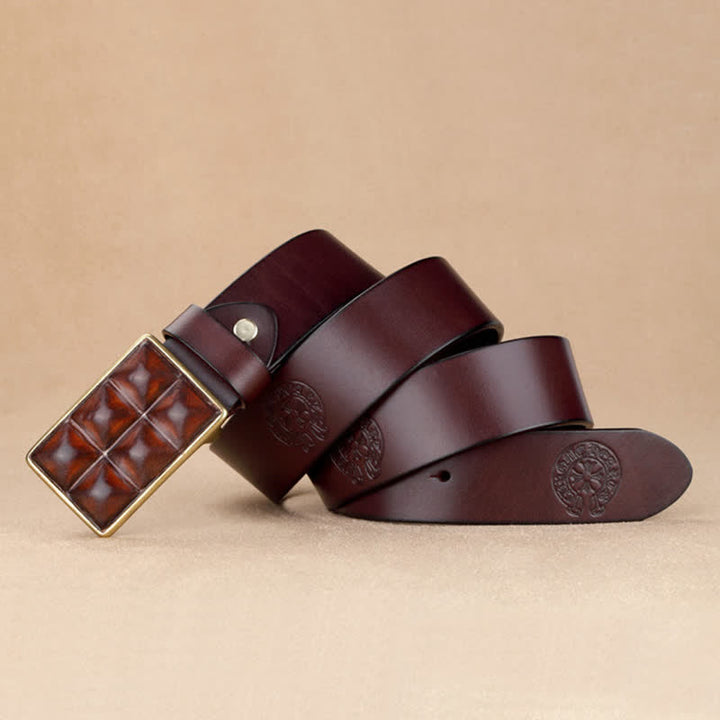 Men's Chocolate Rectangular Buckle Leather Belt