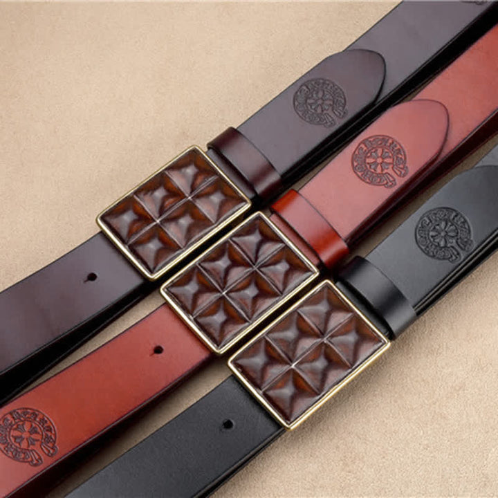 Men's Chocolate Rectangular Buckle Leather Belt