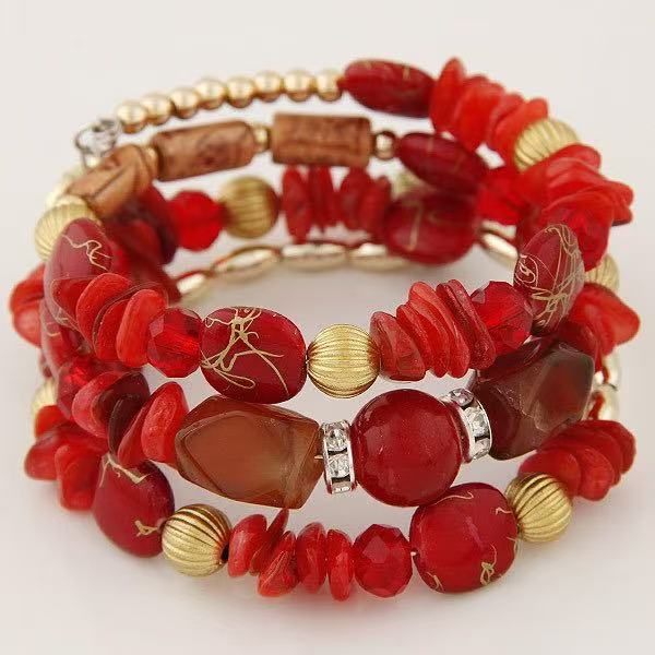Vintage Bohemian Multi-layer Turquoise Agate Crystal Beaded Bracelet - Red - image 11