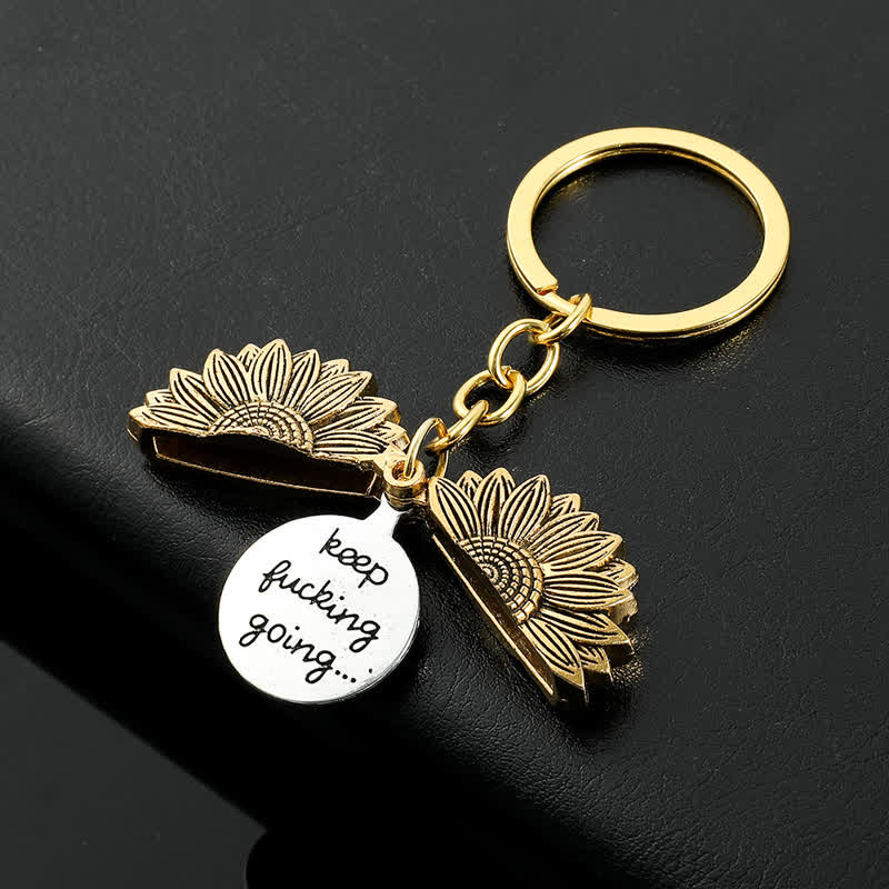 Vintage Sunflower Locket Pendant Keychain Necklace - Key Chain - Gold - image 10