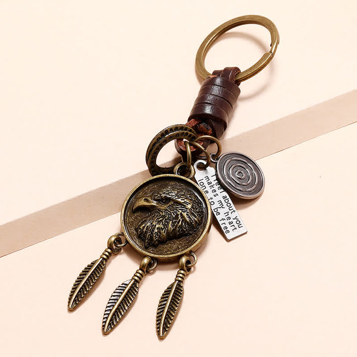 Eagle Head Dream Catcher Pendant Leather Keychain