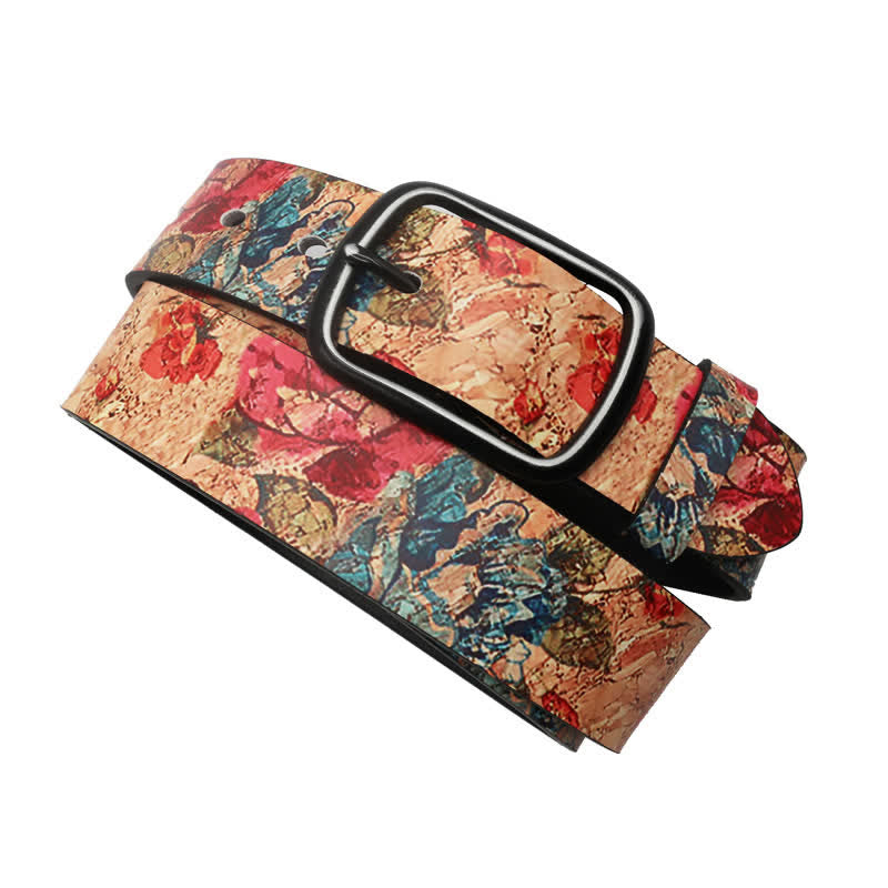 Coral & Red Rose Botanical Printed Leather Belt