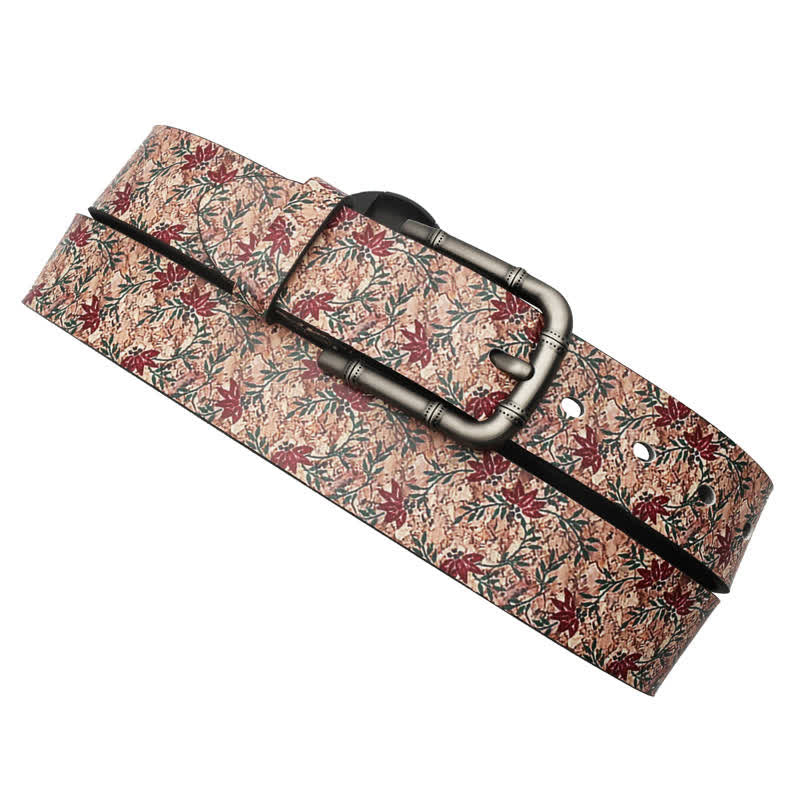 Decorated Red Maples Printed Leather Belt