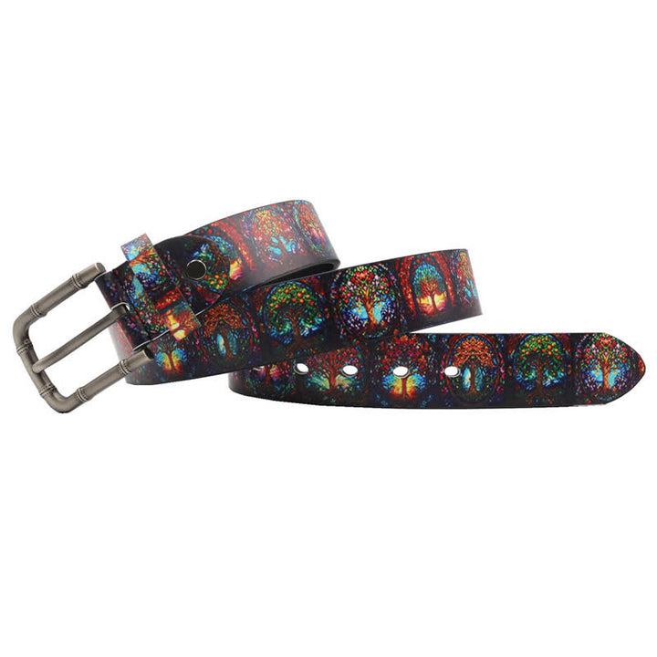 Street Style Colorful Trees Printed Leather Belt