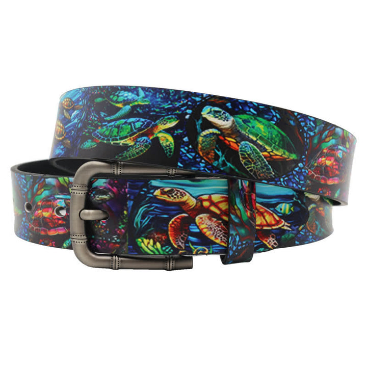 Colorful Turtle Sea Animal Printed Leather Belt