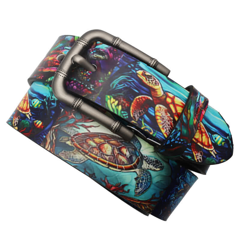 Colorful Turtle Sea Animal Printed Leather Belt