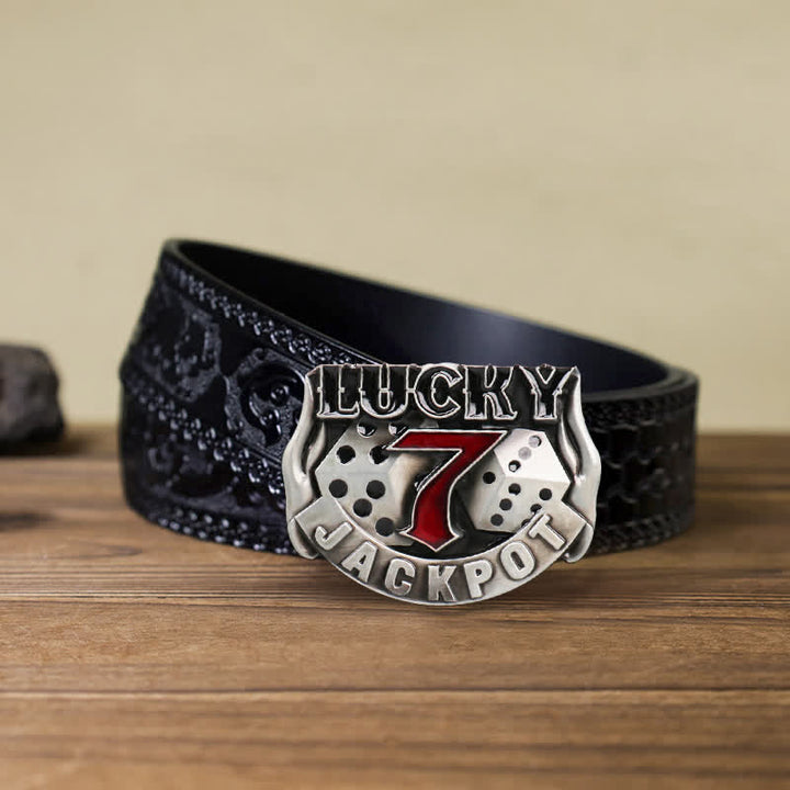 Men's DIY Lucky 7 Dice Buckle Leather Belt