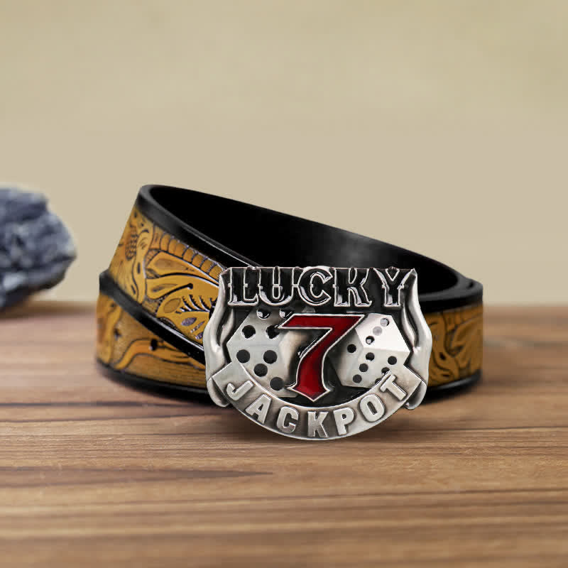 Men's DIY Lucky 7 Dice Buckle Leather Belt