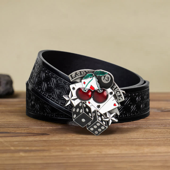 Men's DIY Cherry Poker Dice Buckle Leather Belt