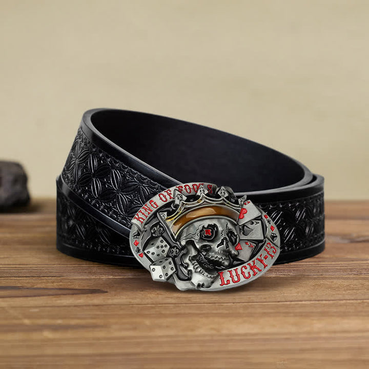 Men's DIY King Of Fools Lucky 13 Buckle Leather Belt