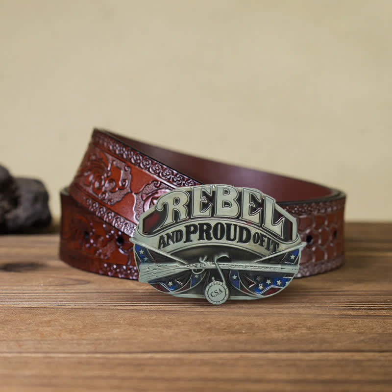 Men's DIY Western Flag Proud Buckle Leather Belt