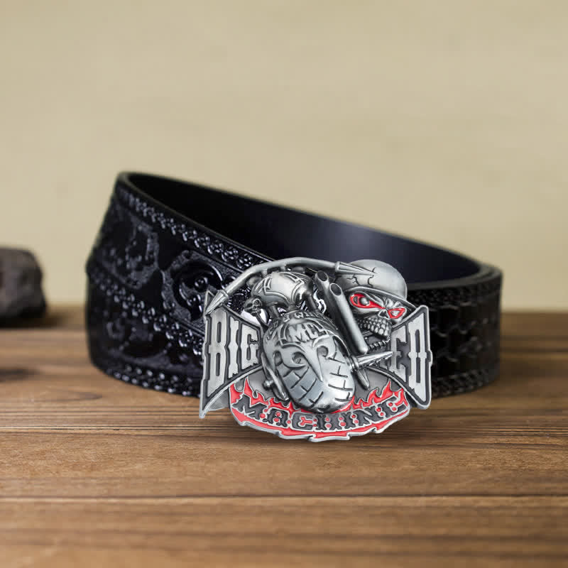 Men's DIY Machine Skull Biker Buckle Leather Belt