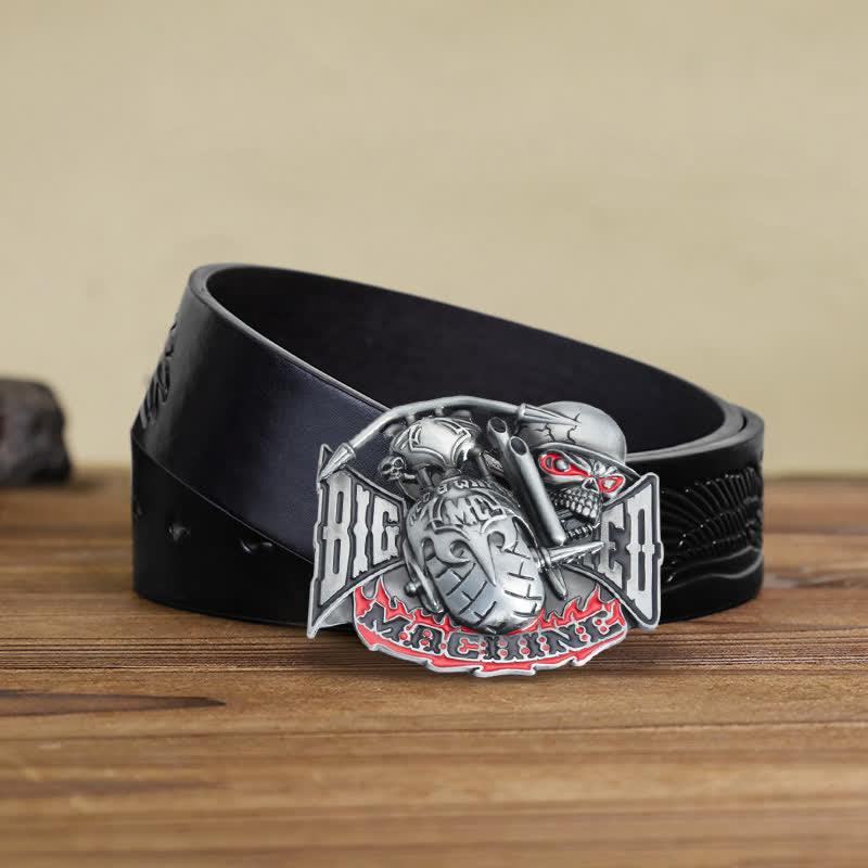 Men's DIY Machine Skull Biker Buckle Leather Belt