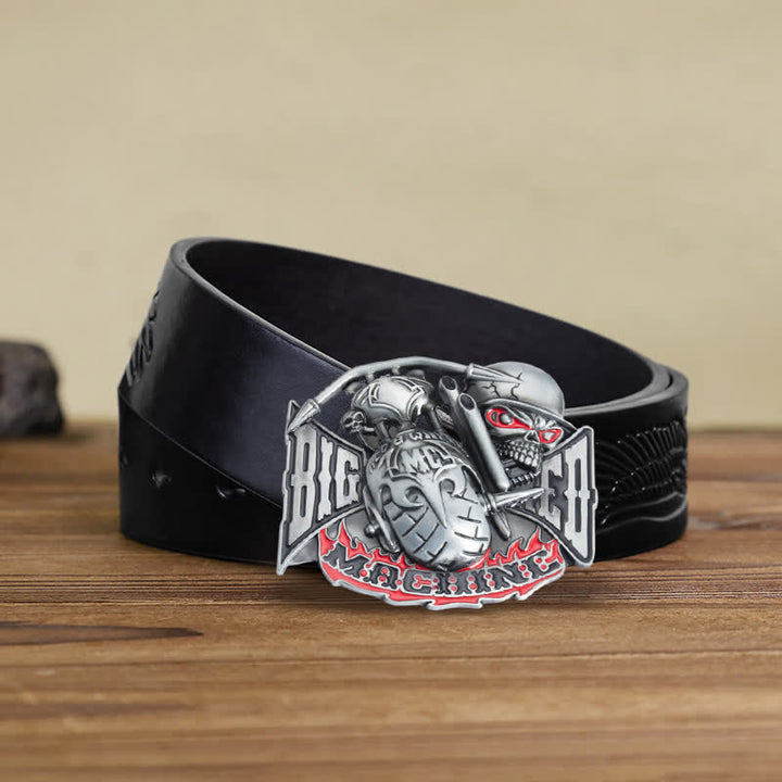 Men's DIY Machine Skull Biker Buckle Leather Belt