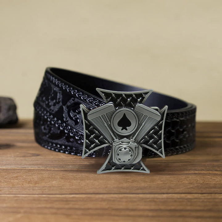 Men's DIY ACE Spades Cross Buckle Leather Belt