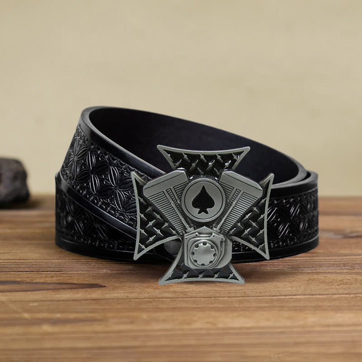 Men's DIY ACE Spades Cross Buckle Leather Belt