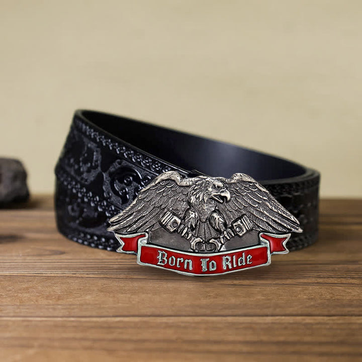 Men's DIY Born To Ride Eagle Buckle Leather Belt