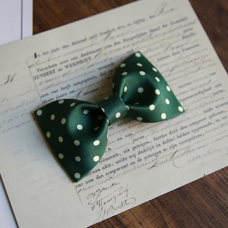 Men's Elegant White Polka Dots Bow Tie - Style #1 - Dark Green - image 2