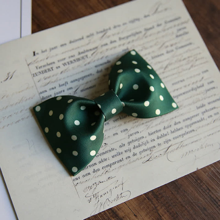 Men's Elegant White Polka Dots Bow Tie - Style #1 - Dark Green - image 2