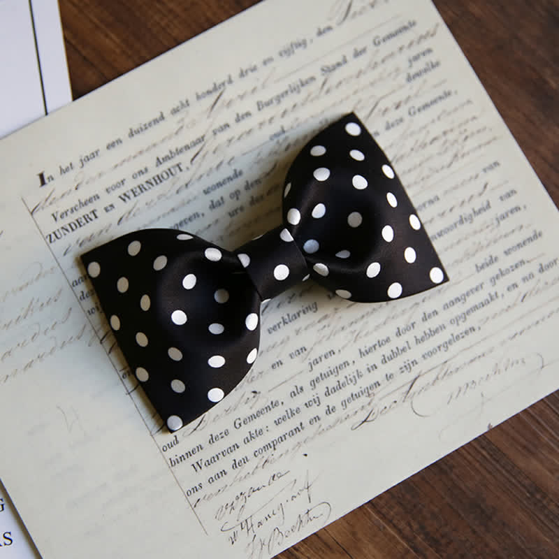 Men's Elegant White Polka Dots Bow Tie - Style #1 - Black - image 7