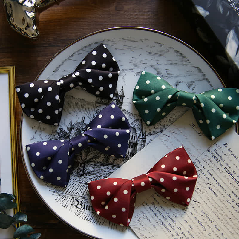 Men's Elegant White Polka Dots Bow Tie - image 0