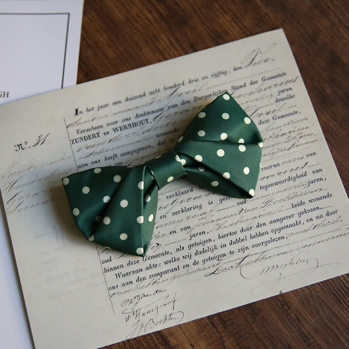 Men's Elegant White Polka Dots Bow Tie - Style #2 - Dark Green - image 4
