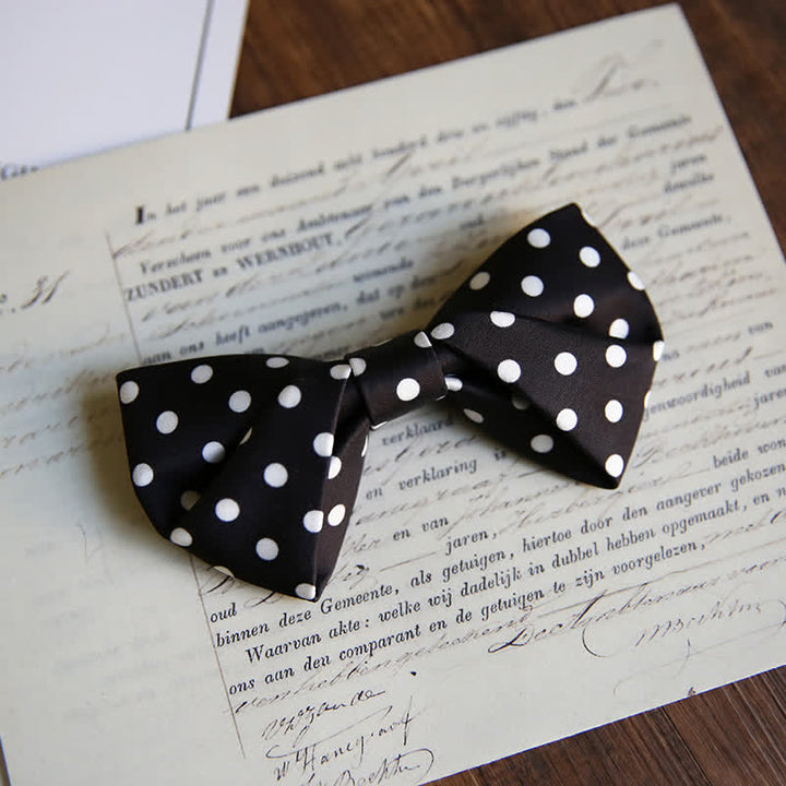 Men's Elegant White Polka Dots Bow Tie - Style #2 - Black - image 8