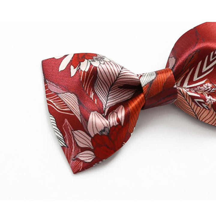 Men's Red Flower Printed Wedding Bow Tie