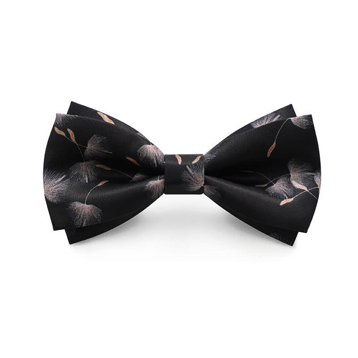 Men's Black Dandelion Flower Printed Bow Tie