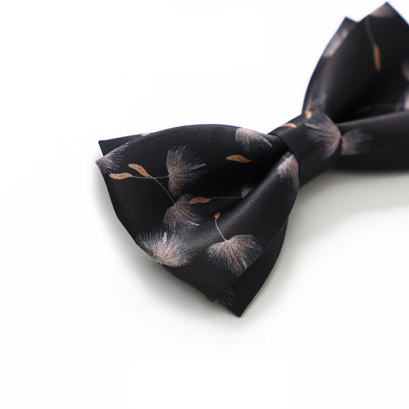 Men's Black Dandelion Flower Printed Bow Tie