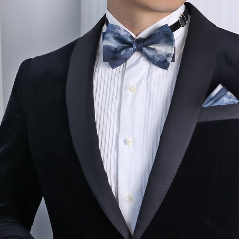 Men's Rendering Blue Ink Painting Bow Tie