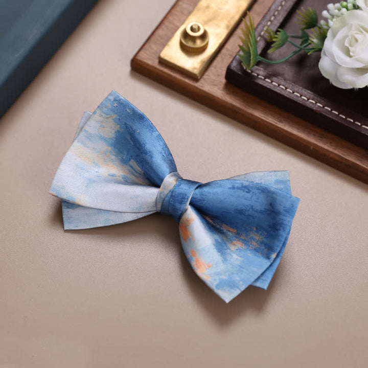 Men's Rendering Blue Ink Painting Bow Tie