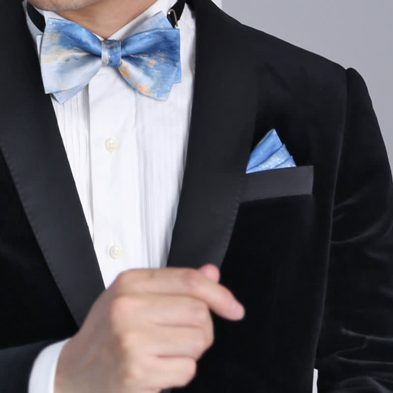 Men's Rendering Blue Ink Painting Bow Tie