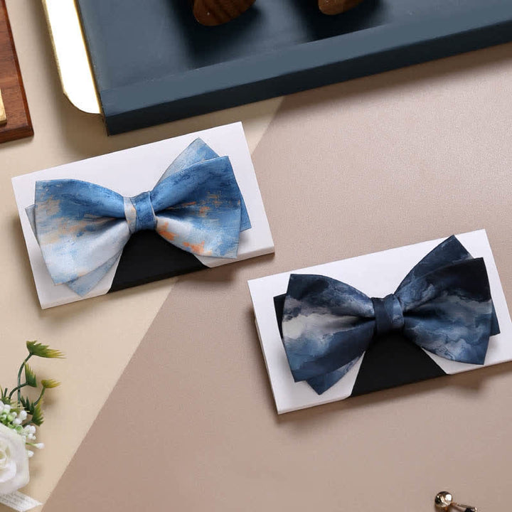 Men's Rendering Blue Ink Painting Bow Tie