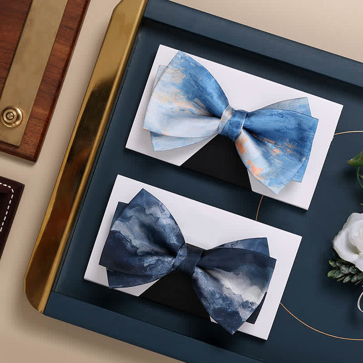 Men's Rendering Blue Ink Painting Bow Tie