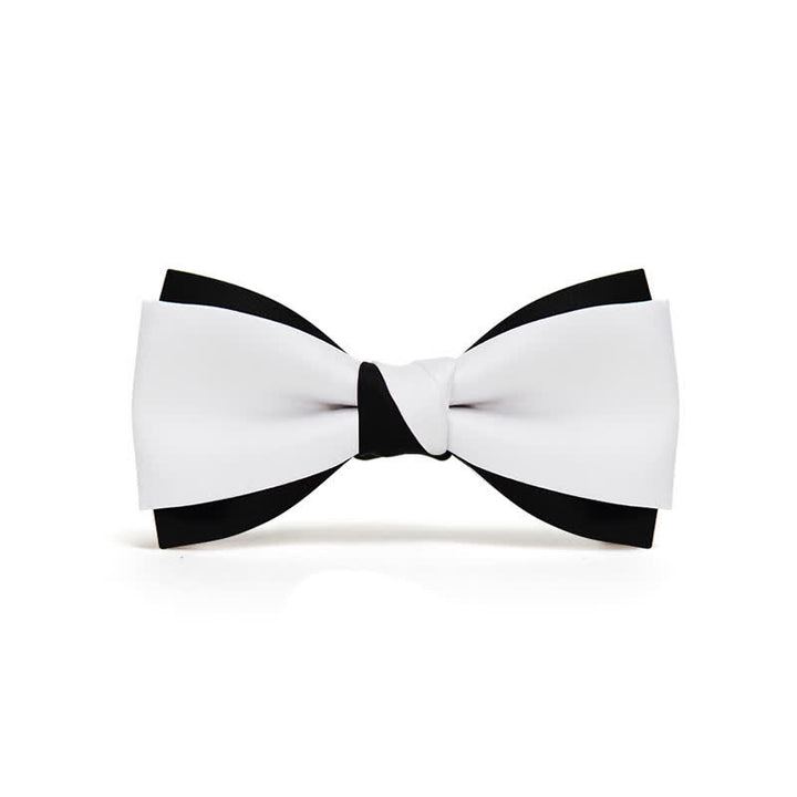 Men's Black White Two Tone Double Layered Bow Tie