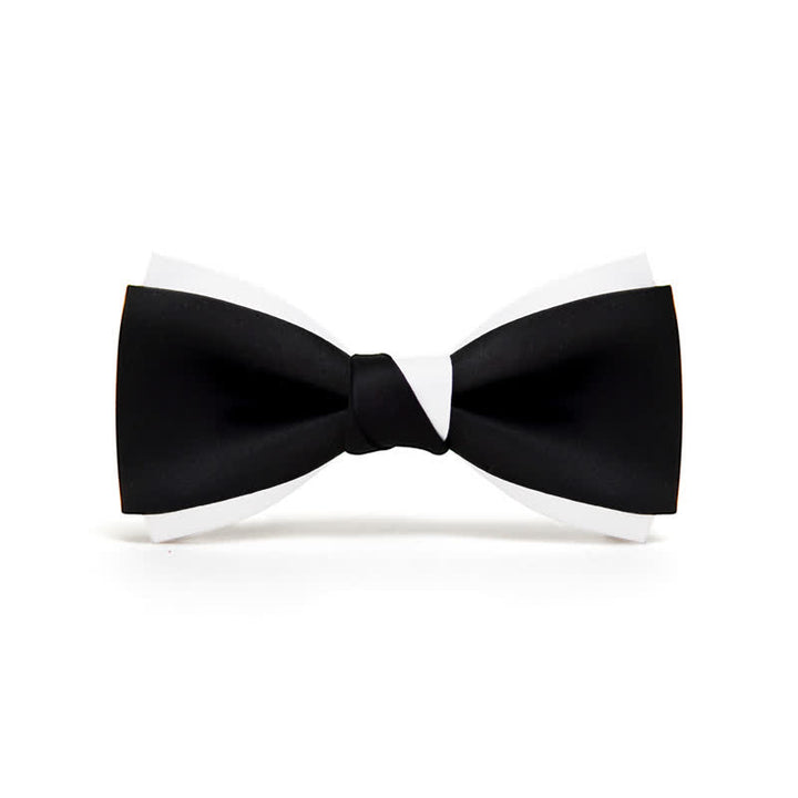 Men's Black White Two Tone Double Layered Bow Tie