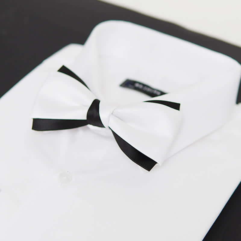 Men's Black White Two Tone Double Layered Bow Tie