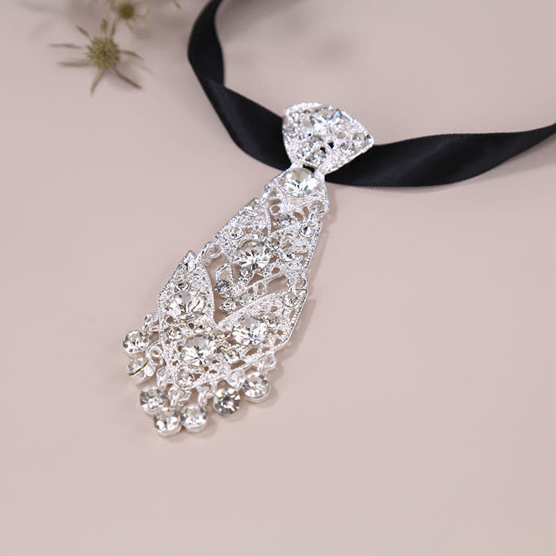 Men's Rhinestone Crystal Short Tie Glitter Wedding Necktie