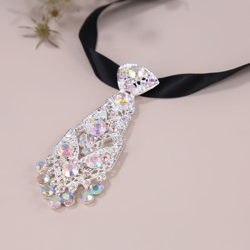 Men's Rhinestone Crystal Short Tie Glitter Wedding Necktie