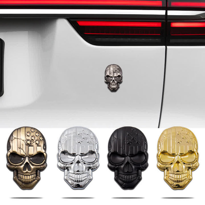 Skull American Flag Metal Sticker Car Badge